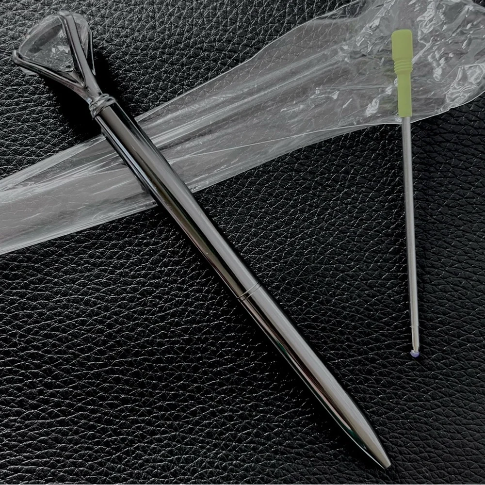 Diamond Top Gray Gunmetal Ballpoint METAL Pen Black Ink Refill PinkRainCloud